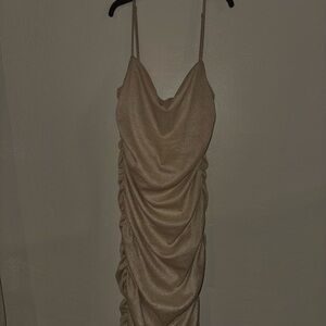 Cream Slip Dress with Cowl Neck and Backless Design